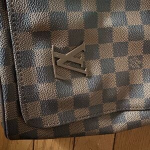Louis Vuitton Damier Ebene Messenger Bag Brown with Red Interior